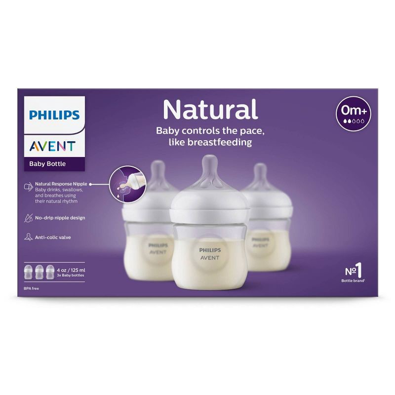 slide 2 of 3, Philips Avent 3pk Natural Baby Bottle with Natural Response Nipple - Clear - 4oz, 3 ct; 4 oz