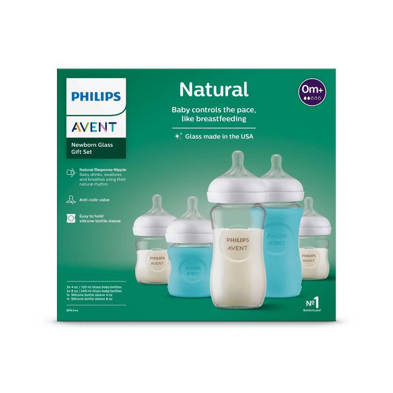 slide 2 of 16, Philips Avent Glass Natural Bottle with Natural Response Nipple Baby Set - 7pc, 7 ct