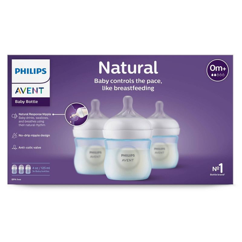 slide 2 of 18, Philips Avent 3pk Natural Baby Bottle with Natural Response Nipple - Blue - 4oz, 3 ct; 4 oz