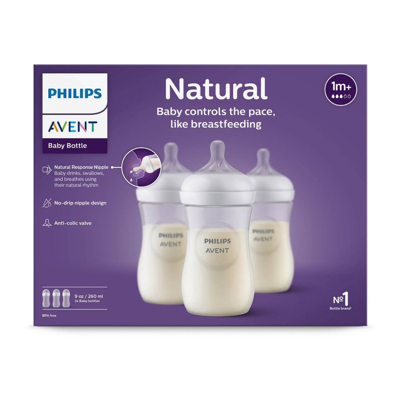 slide 2 of 21, Philips Avent 3pk Natural Baby Bottle with Natural Response Nipple - Clear - 9oz, 3 ct; 9 oz
