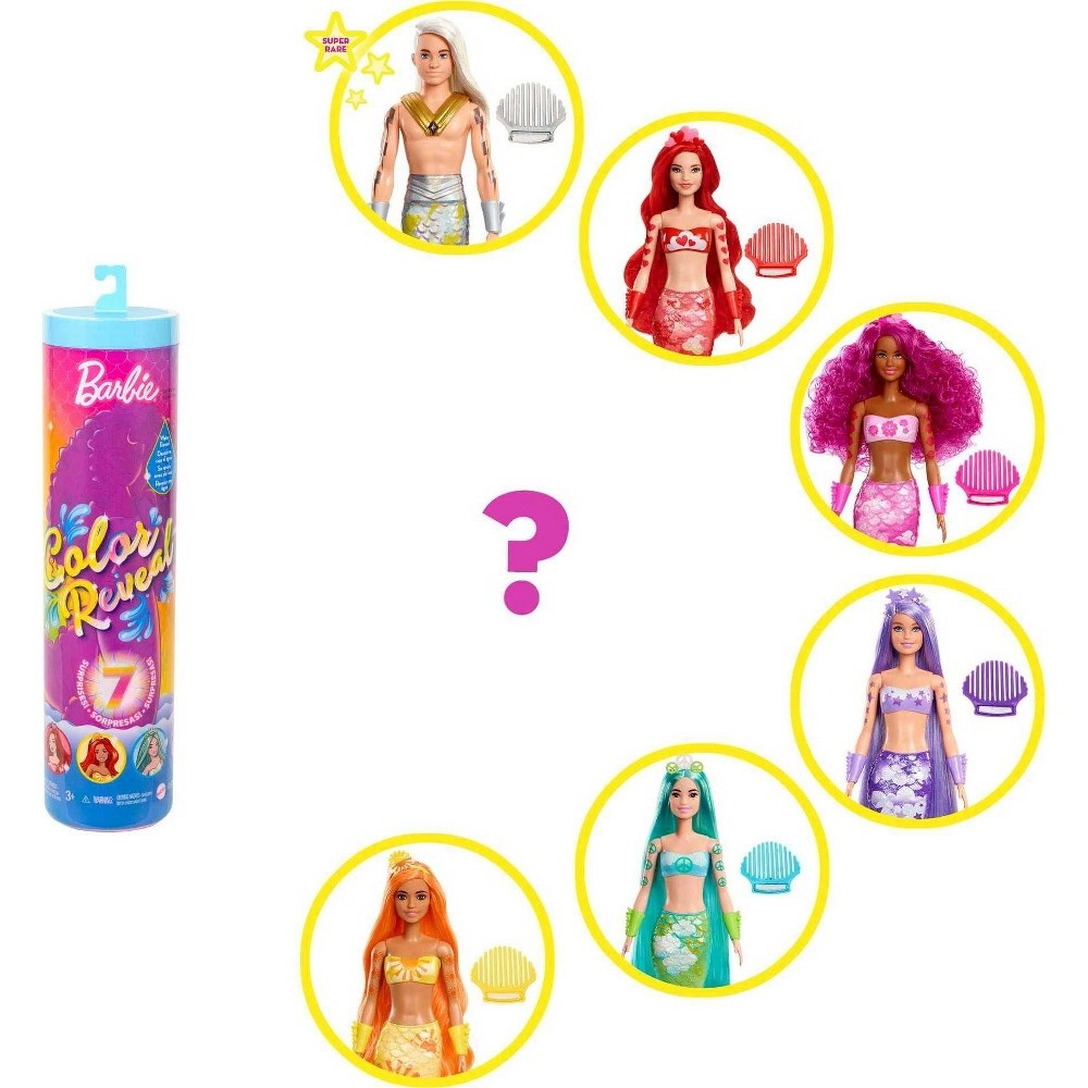 slide 5 of 5, Barbie Color Reveal Doll - Rainbow Mermaid, 1 ct