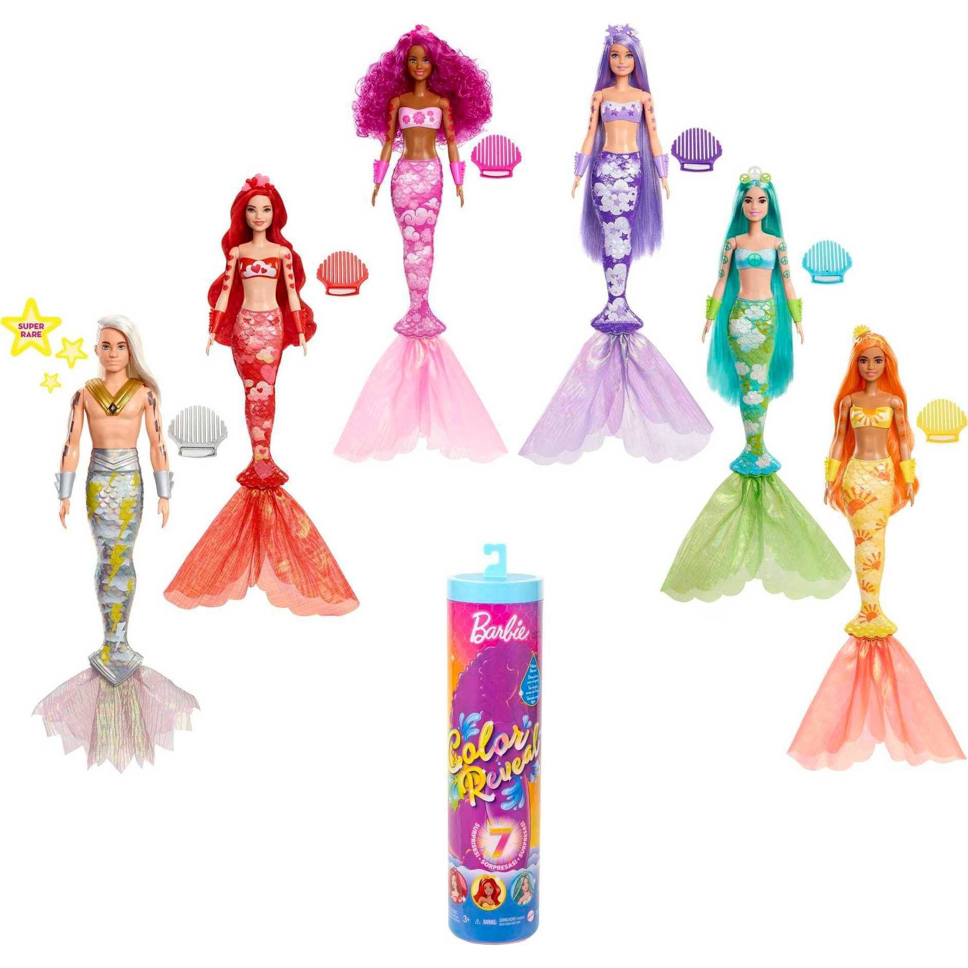 slide 1 of 5, Barbie Color Reveal Doll - Rainbow Mermaid, 1 ct