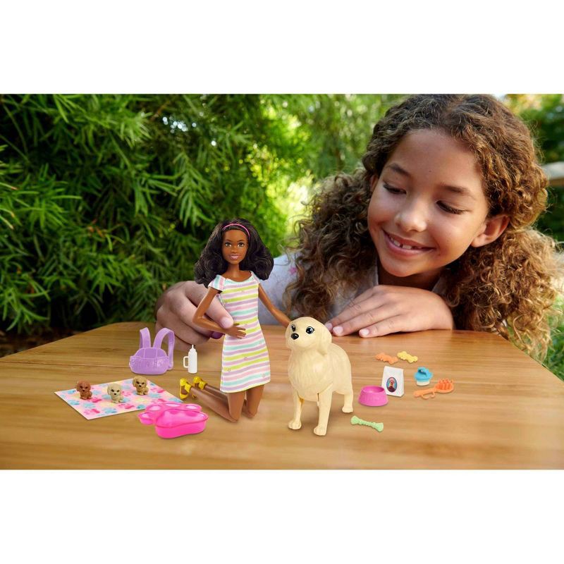 slide 2 of 6, Barbie Doll Newborn Pups Playset - Brunette Hair, 1 ct