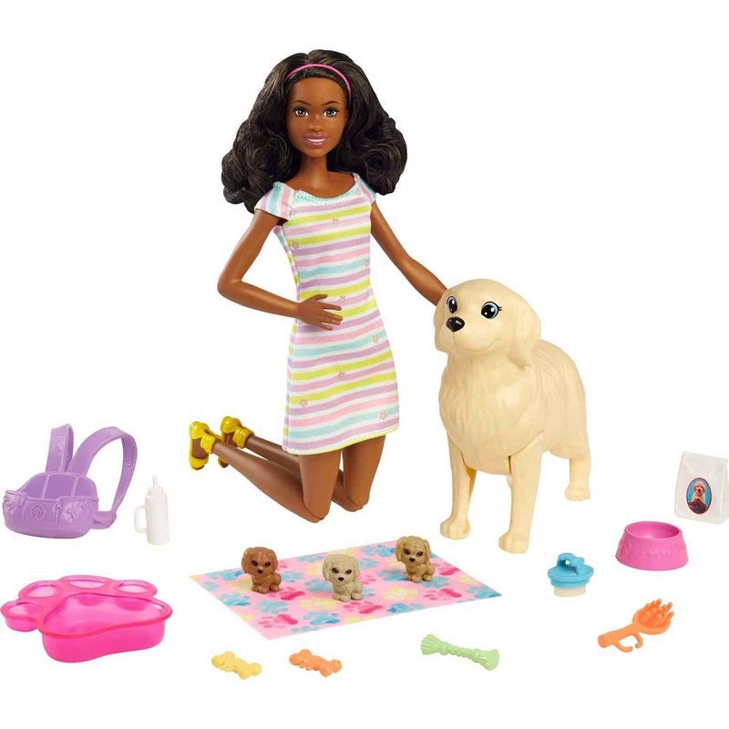 slide 1 of 6, Barbie Doll Newborn Pups Playset - Brunette Hair, 1 ct