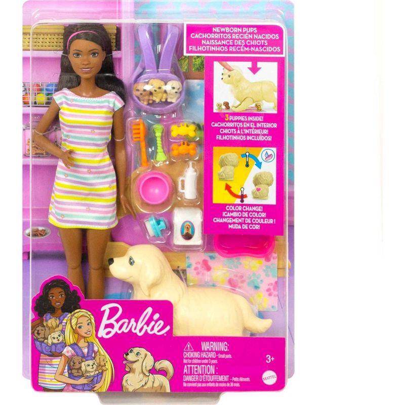 slide 6 of 6, Barbie Doll Newborn Pups Playset - Brunette Hair, 1 ct