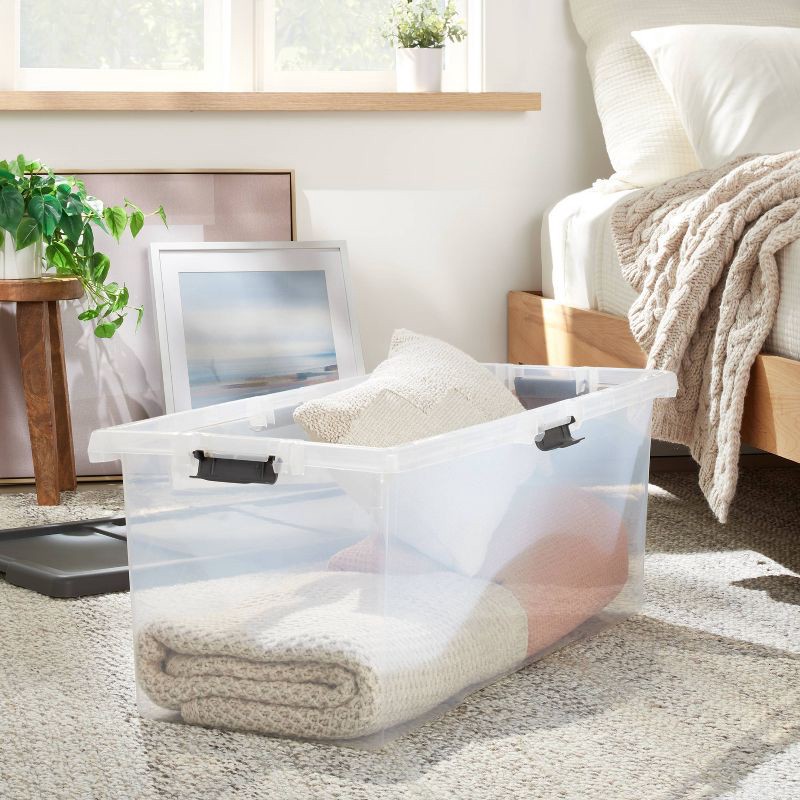 slide 2 of 6, Extra Large Latching Clear Storage Box - Brightroom™: Stackable Utility Tote with Built-In Handles, 100qt Capacity, 100 qt