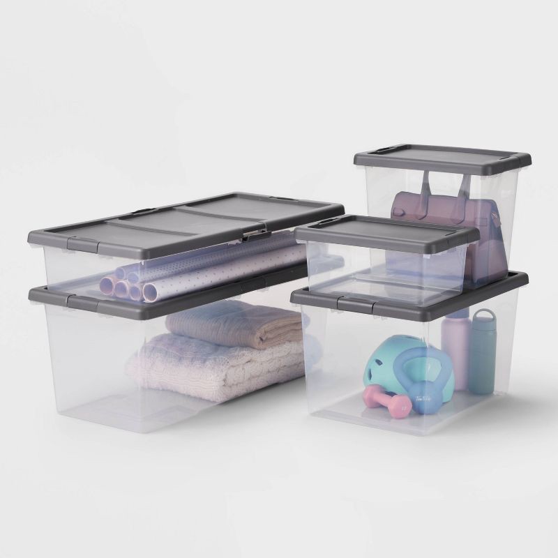 slide 4 of 6, Extra Large Latching Clear Storage Box - Brightroom™: Stackable Utility Tote with Built-In Handles, 100L Capacity, 100 liter