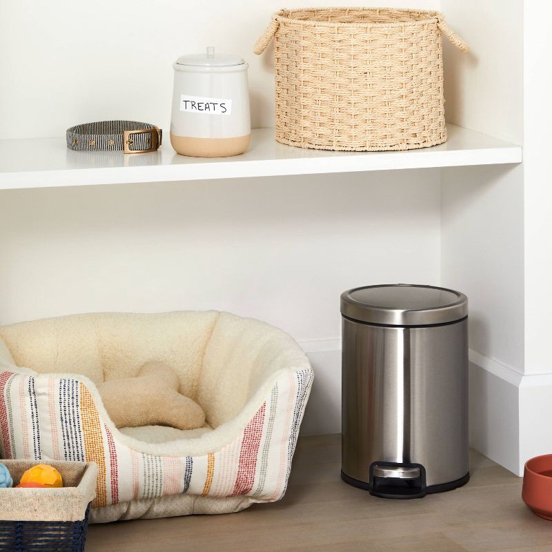 slide 2 of 5, 5L Round Step Trash Can Silver - Brightroom™: Stainless Steel, Bathroom Trash Can with Lid, Indoor Use, 5 liter