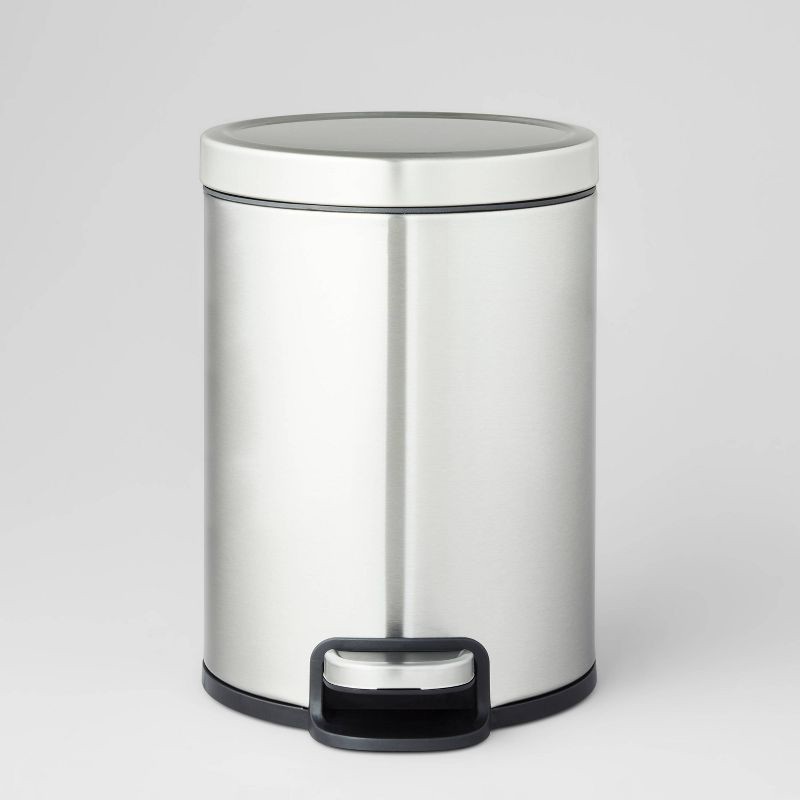 slide 1 of 5, 5L Round Step Trash Can Silver - Brightroom™: Stainless Steel, Bathroom Trash Can with Lid, Indoor Use, 5 liter