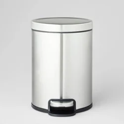 5L Round Step Trash Can Silver - Brightroom™: Stainless Steel, Bathroom Trash Can with Lid, Indoor Use