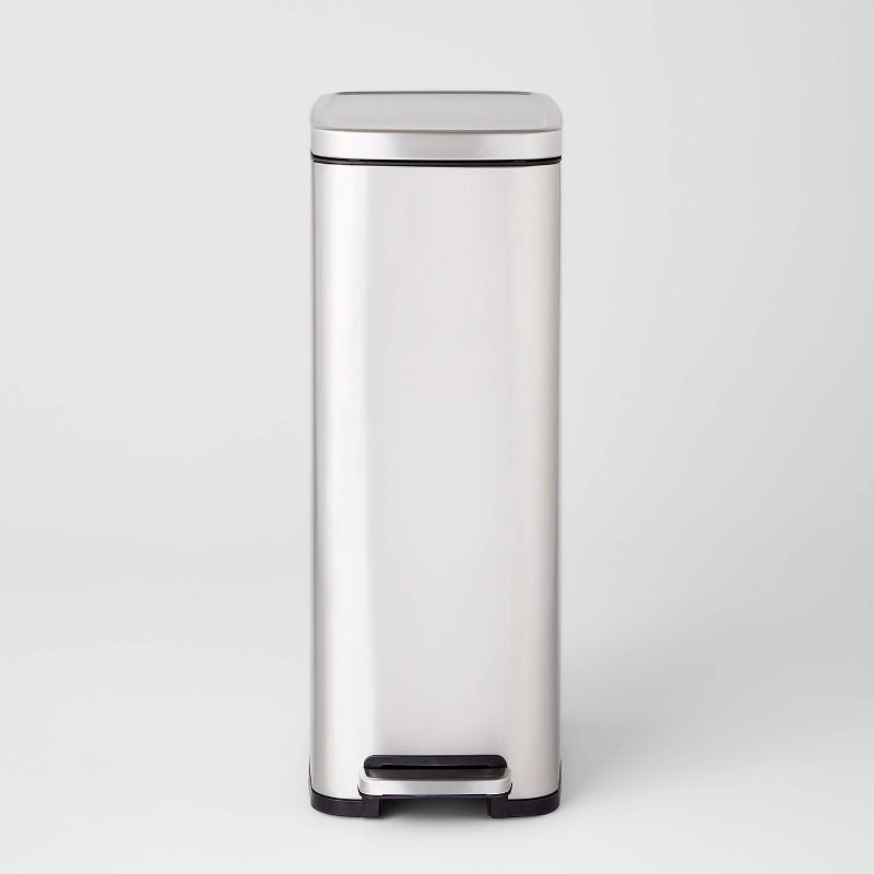 slide 1 of 5, 45L Slim Step Trash Can - Brightroom™: Stainless Steel Kitchen Garbage Can, Indoor, Smooth Finish, Silver, 11.8 Gallon Capacity, 45 liter, 11.8 gal