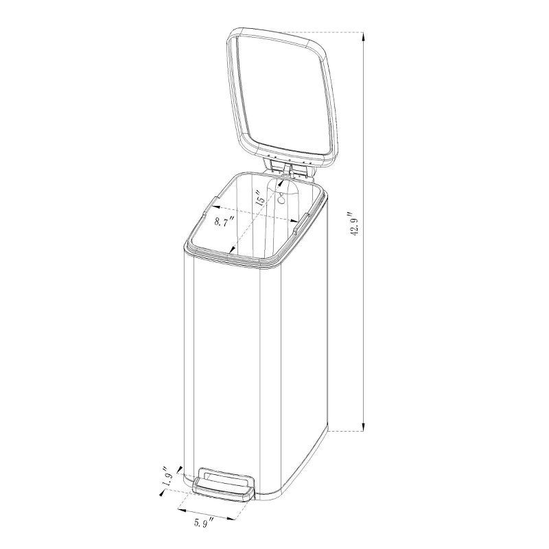 slide 5 of 5, 45L Slim Step Trash Can - Brightroom™: Stainless Steel Kitchen Garbage Can, Indoor, Smooth Finish, Silver, 11.8 Gallon Capacity, 45 liter, 11.8 gal