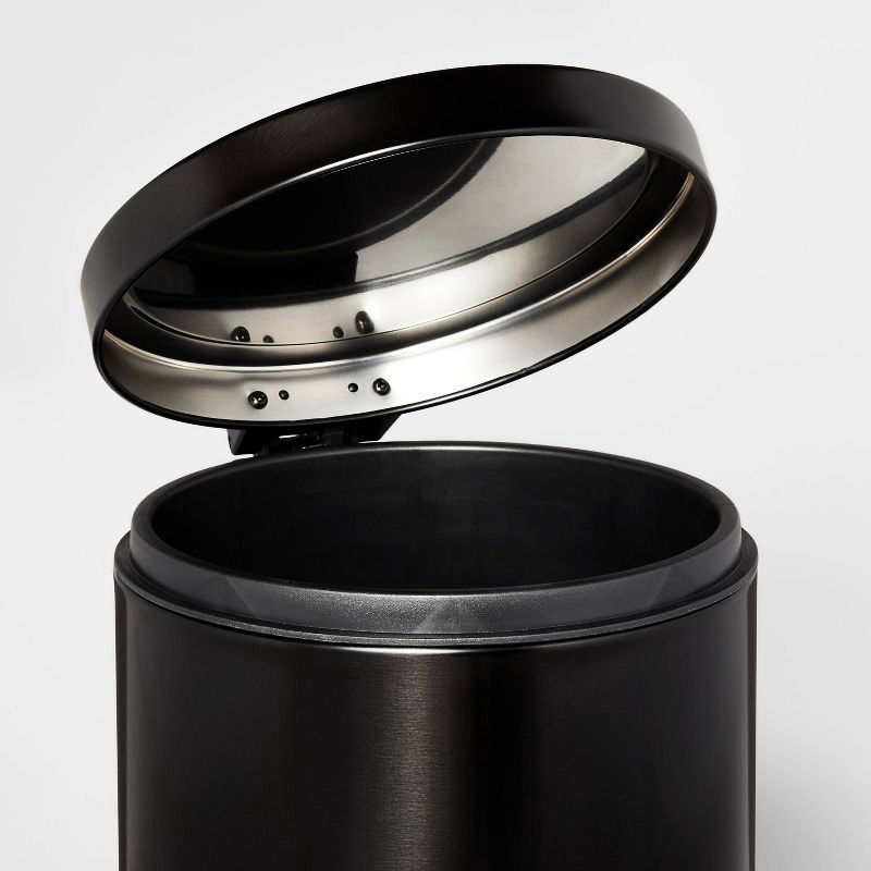 slide 3 of 6, 5L Round Step Trash Can Black - Brightroom™: Stainless Steel, Quiet Close Lid, Pedal-Operated, Removable Inner Bucket, 5 liter