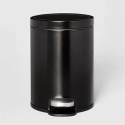 5L Round Step Trash Can Black - Brightroom™: Stainless Steel, Quiet Close Lid, Pedal-Operated, Removable Inner Bucket