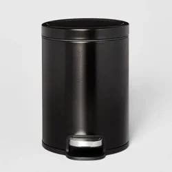 5L Round Step Trash Can Black - Brightroom™: Stainless Steel, Quiet Close Lid, Pedal-Operated, Removable Inner Bucket