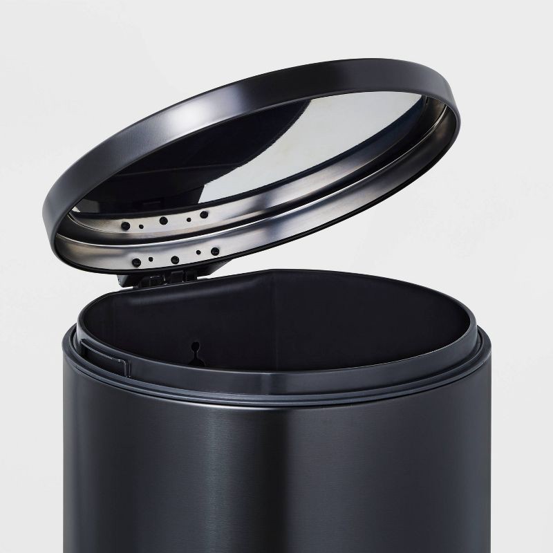slide 3 of 5, 30L Round Step Trash Can Black - Brightroom™: Stainless Steel Kitchen Trash Bin, Smooth Finish, Indoor Use, 30 liter