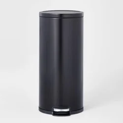 30L Round Step Trash Can Black - Brightroom™: Stainless Steel Kitchen Trash Bin, Smooth Finish, Indoor Use