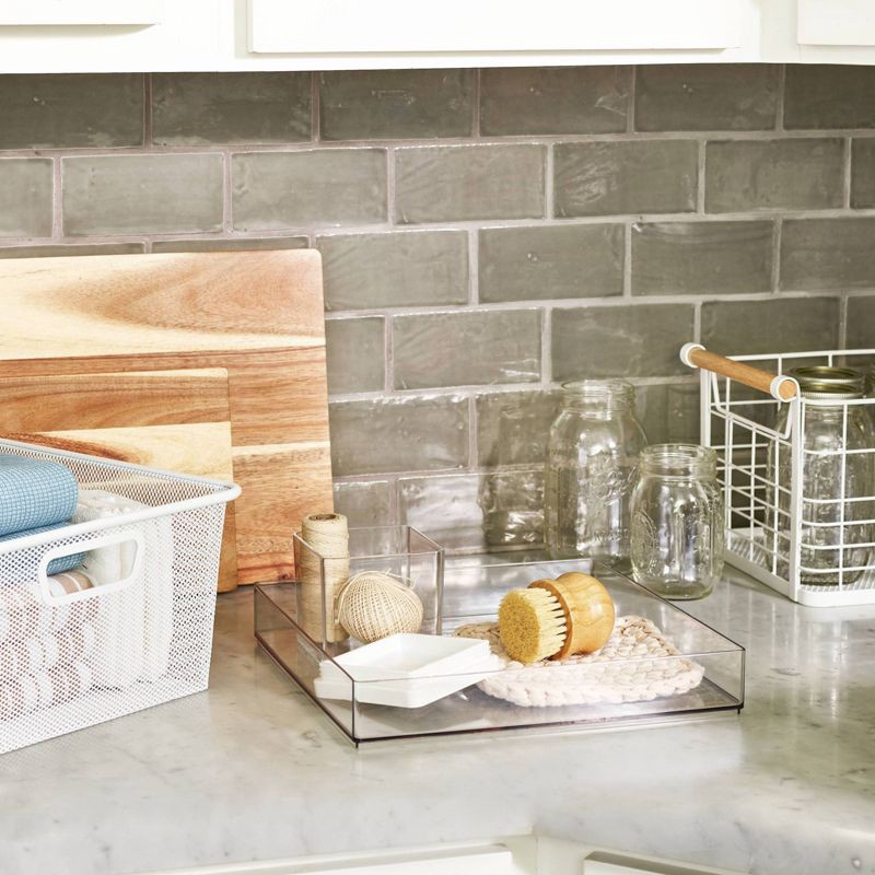slide 6 of 6, 12'' x 12'' x 2" All Purpose Storage Tray - Brightroom™: Clear Plastic Bathroom Organizer Tray, 1 ct