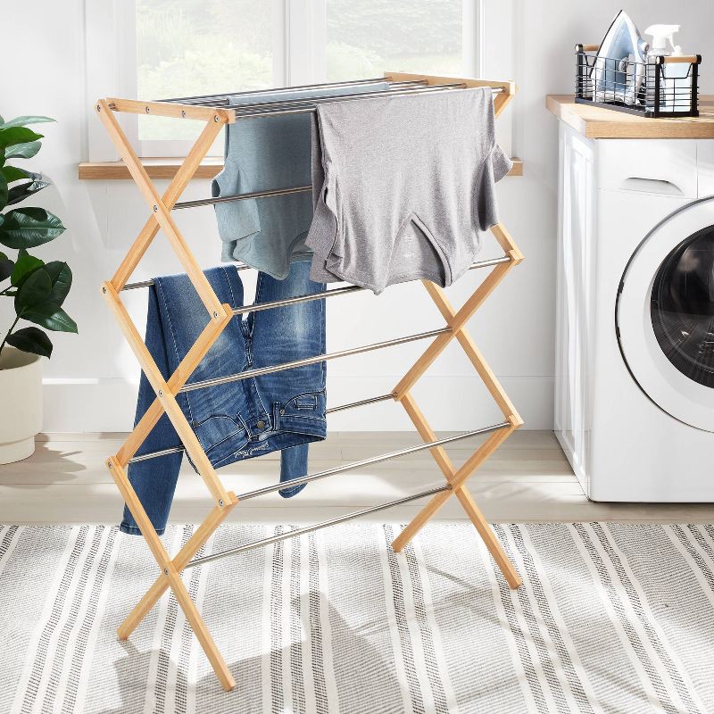 slide 2 of 3, Rubber Wood and Stainless Steel Drying Rack - Brightroom™, 1 ct