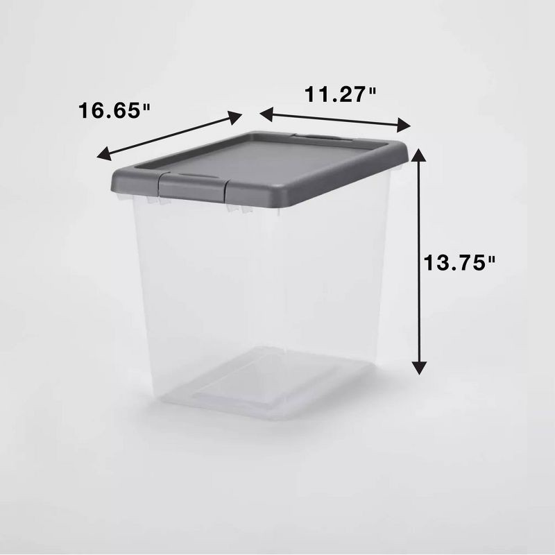 slide 4 of 5, Medium Latching Clear Storage Box - Brightroom™: Stackable Plastic Tote with Built-In Handles, 28L Capacity, Latches, 28 liter