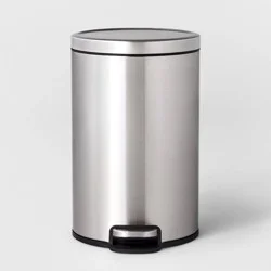 12L Round Step Trash Can Silver - Brightroom™: Stainless Steel Indoor Bin with Lid, Smooth Finish, 3.1 Gallon Capacity