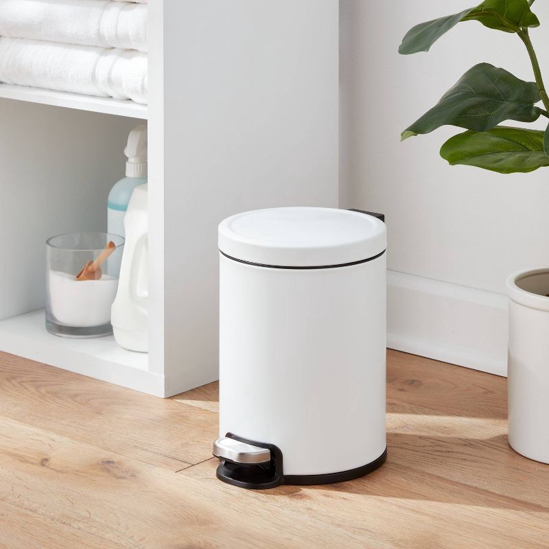 slide 2 of 5, 5L Round Step Trash Can White - Brightroom™: Stainless Steel, Bathroom Trash Can with Lid, Indoor Use, 5 liter