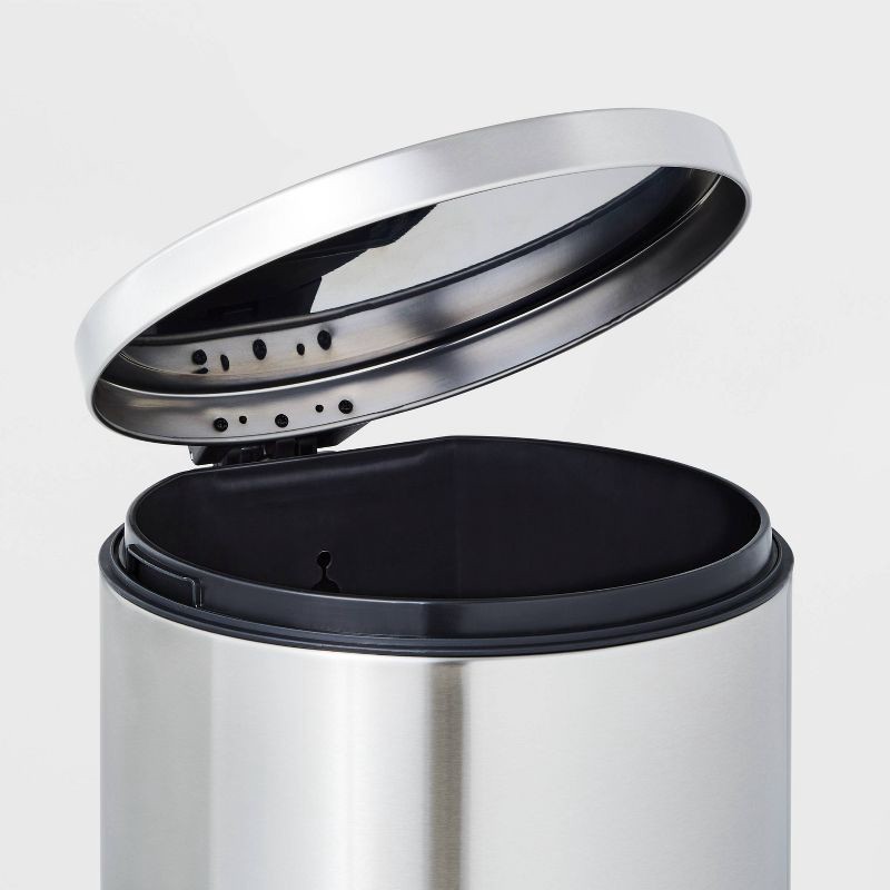 slide 3 of 5, 30L Round Step Trash Can Silver - Brightroom™: Stainless Steel Kitchen Trash Bin, Indoor Garbage Can, Smooth Finish, 30 liter