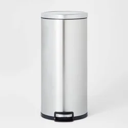 30L Round Step Trash Can Silver - Brightroom™: Stainless Steel Kitchen Trash Bin, Indoor Garbage Can, Smooth Finish