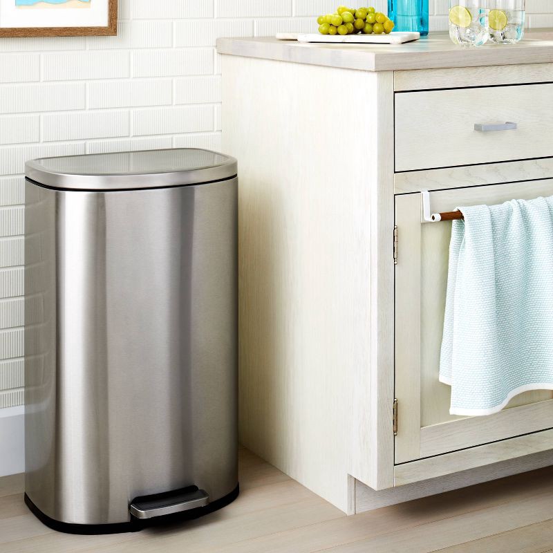 slide 2 of 5, 45L D Shape Step Trash Can - Brightroom™: Stainless Steel, 13 Gallon, Kitchen Garbage Can, Smooth Finish, Indoor Use, 45 liter, 13 gal