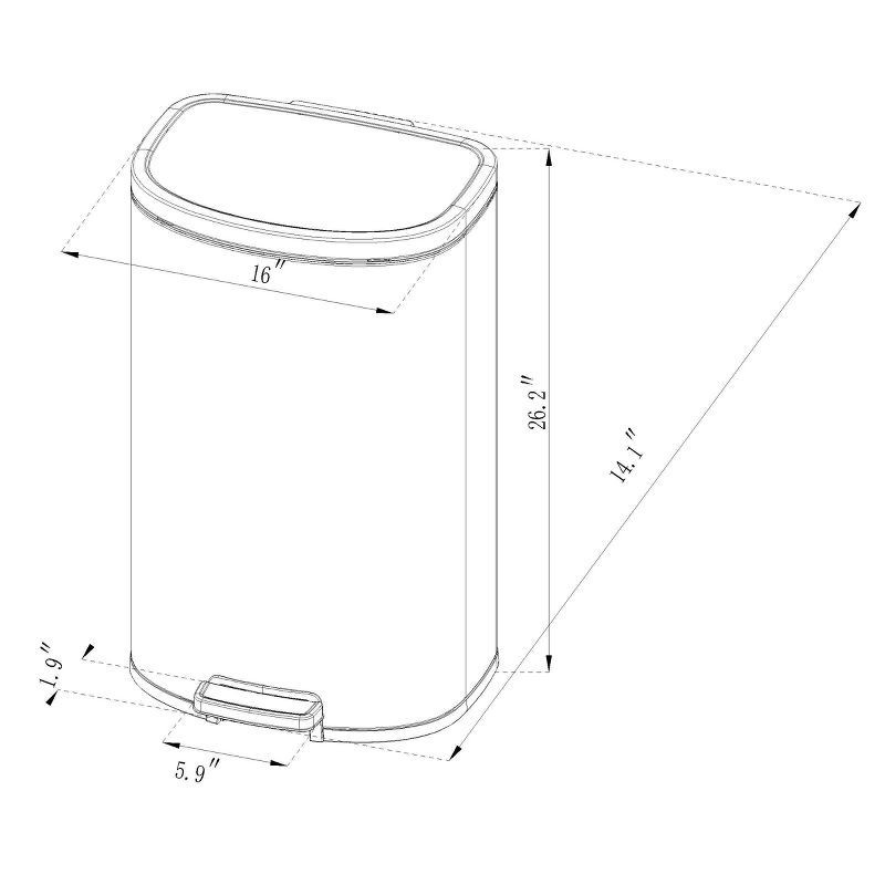 slide 4 of 5, 45L D Shape Step Trash Can - Brightroom™: Stainless Steel, 13 Gallon, Kitchen Garbage Can, Smooth Finish, Indoor Use, 45 liter, 13 gal
