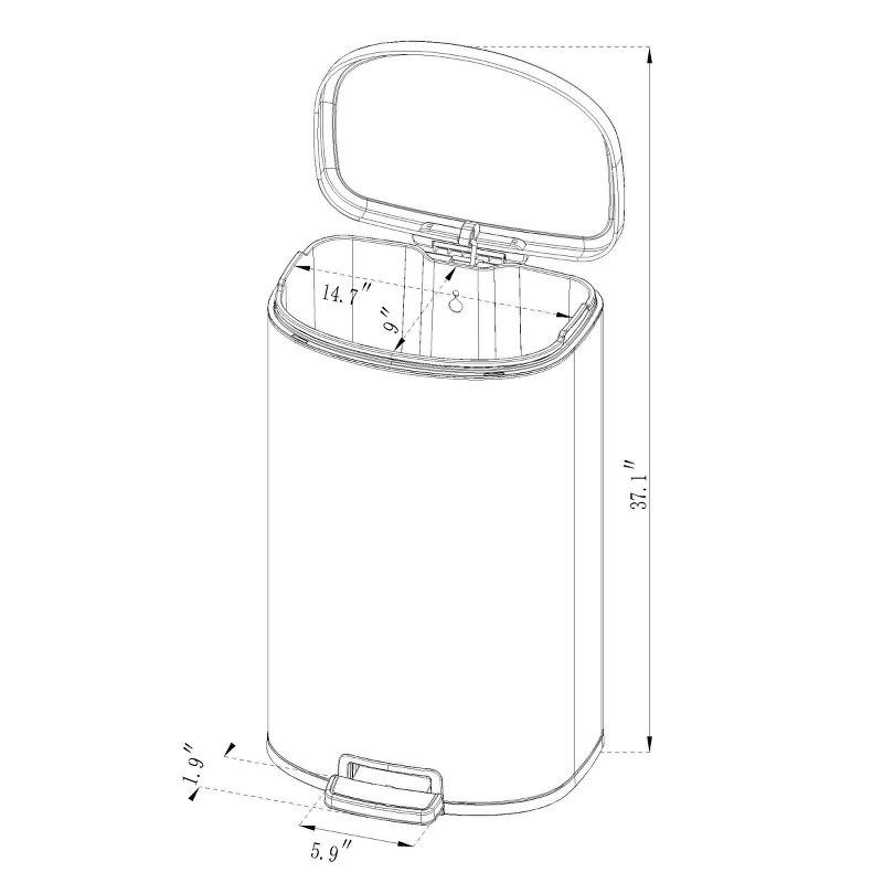 slide 5 of 5, 45L D Shape Step Trash Can - Brightroom™: Stainless Steel, 13 Gallon, Kitchen Garbage Can, Smooth Finish, Indoor Use, 45 liter, 13 gal