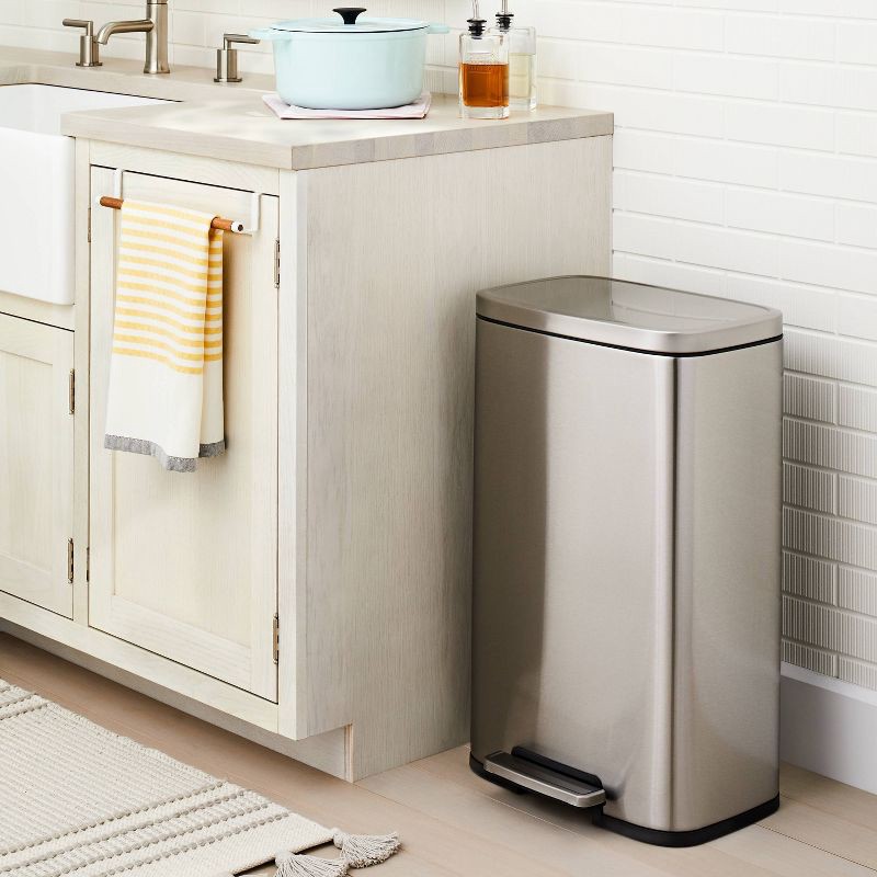 slide 2 of 6, 45L Rectangular Step Trash Can Silver - Brightroom™: Stainless Steel, Quiet Pedal Lid, Removable Liner, Kitchen Use, 45 liter