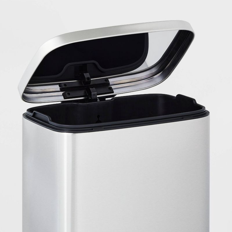 slide 3 of 6, 45L Rectangular Step Trash Can Silver - Brightroom™: Stainless Steel, Quiet Pedal Lid, Removable Liner, Kitchen Use, 45 liter