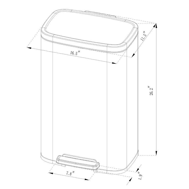 slide 5 of 6, 45L Rectangular Step Trash Can Silver - Brightroom™: Stainless Steel, Quiet Pedal Lid, Removable Liner, Kitchen Use, 45 liter
