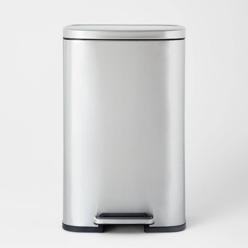 slide 1 of 6, 45L Rectangular Step Trash Can Silver - Brightroom™: Stainless Steel, Quiet Pedal Lid, Removable Liner, Kitchen Use, 45 liter