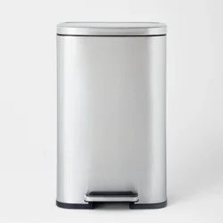 45L Rectangular Step Trash Can Silver - Brightroom™: Stainless Steel, Quiet Pedal Lid, Removable Liner, Kitchen Use