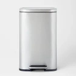 45L Rectangular Step Trash Can Silver - Brightroom™: Stainless Steel, Quiet Pedal Lid, Removable Liner, Kitchen Use
