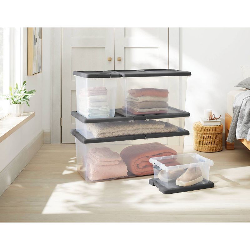 slide 5 of 7, Small Latching Clear Storage Box - Brightroom™: Stackable Plastic Tote with Lid, Built-In Handles, 15L Capacity, 15 liter