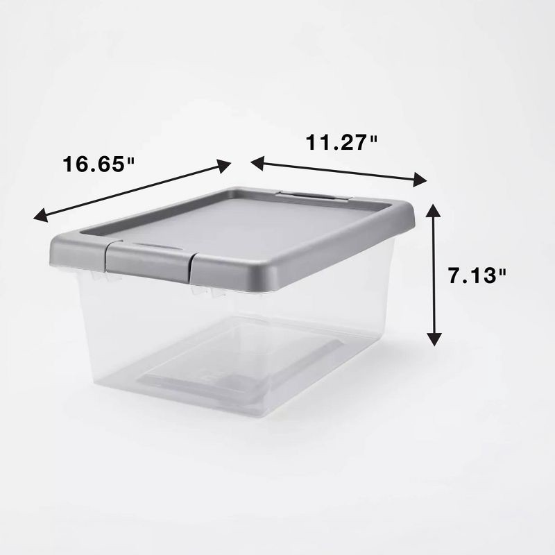 slide 6 of 7, Small Latching Clear Storage Box - Brightroom™: Stackable Plastic Tote with Lid, Built-In Handles, 15L Capacity, 15 liter
