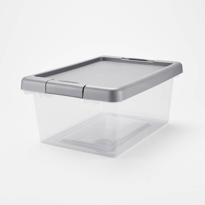 slide 1 of 7, Small Latching Clear Storage Box - Brightroom™: Stackable Plastic Tote with Lid, Built-In Handles, 15L Capacity, 15 liter