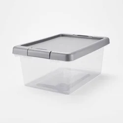 Small Latching Clear Storage Box - Brightroom™: Stackable Plastic Tote with Lid, Built-In Handles, 15L Capacity
