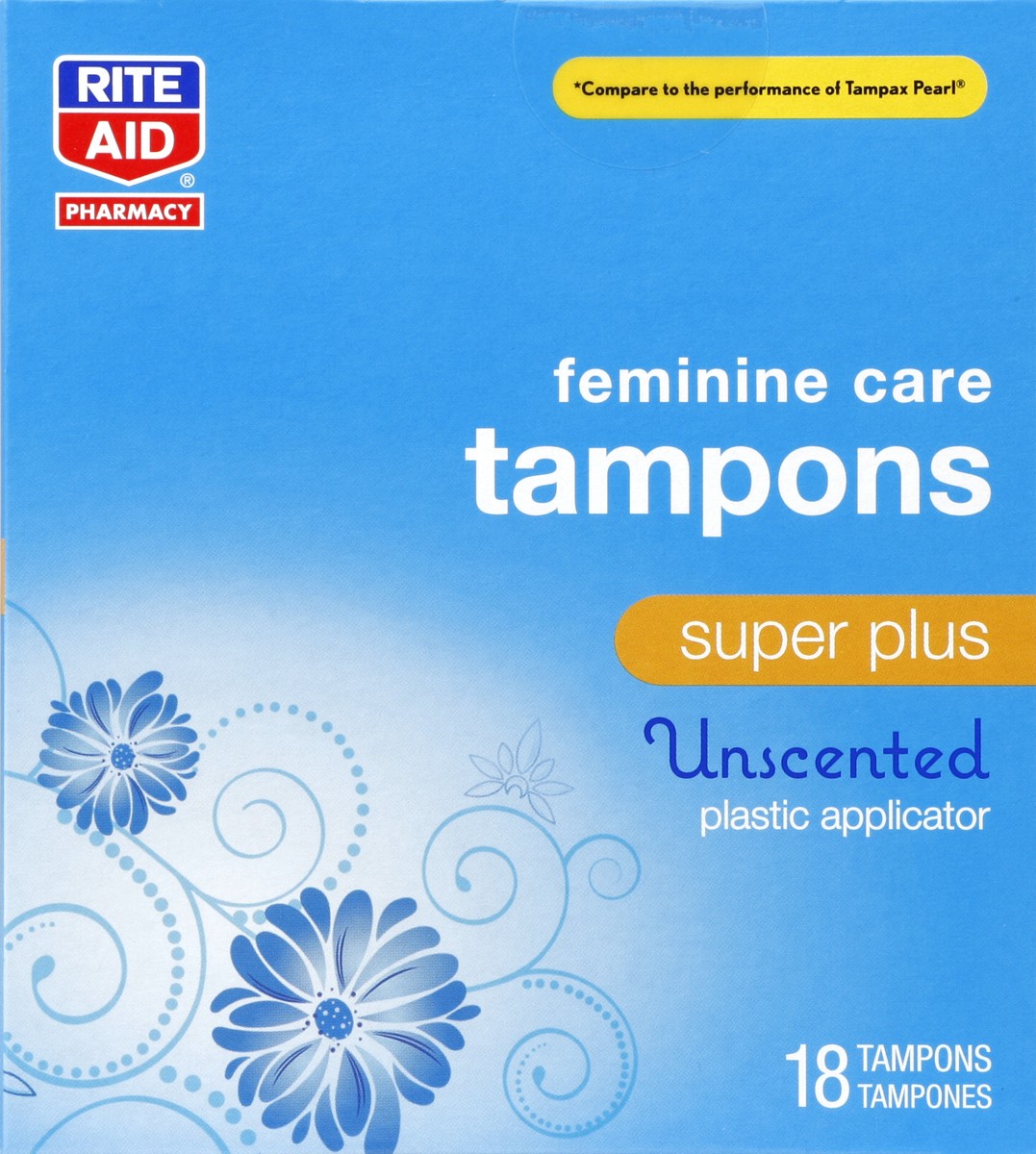 slide 5 of 6, Rite Aid Pharmacy Tampons, Plastic Applicator, Super Plus, Unscented, 18 ct