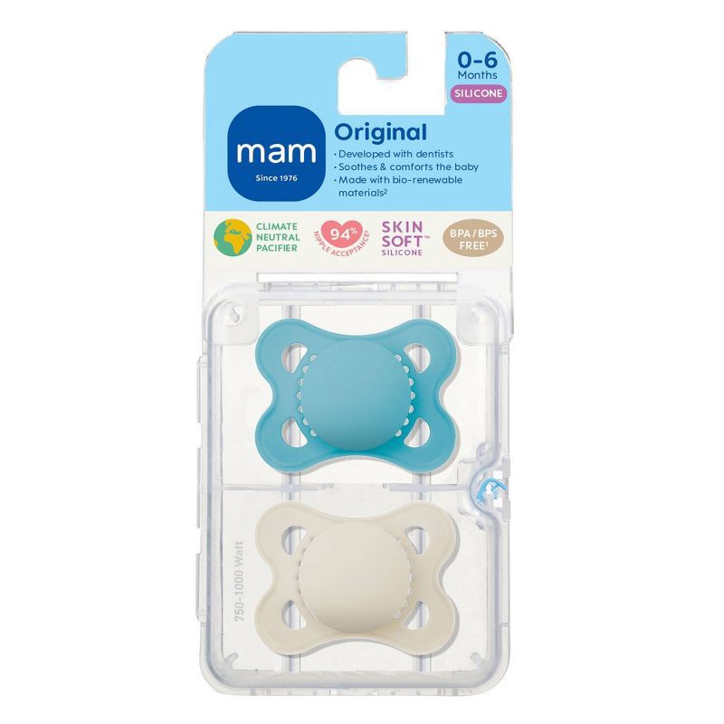 slide 2 of 9, MAM Matte Original Unprinted Pacifier 0-6m - Boy - 2pc, 2 ct
