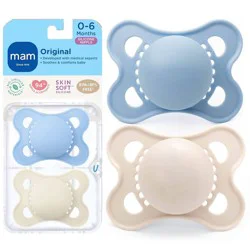 MAM Matte Original Unprinted Pacifier 0-6m - Boy - 2pc: Silicone, BPA-Free, Phthalate-Free, Pacifier Case Included