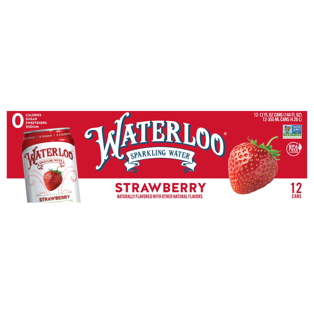 slide 1 of 2, Waterloo Strawberry Sparkling Water, 12 fl oz