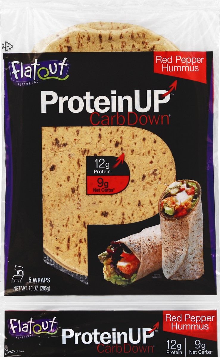 slide 5 of 5, Flatout Flat Out Protein Up Red Pepper Hummus Flat Bread, 5 ct