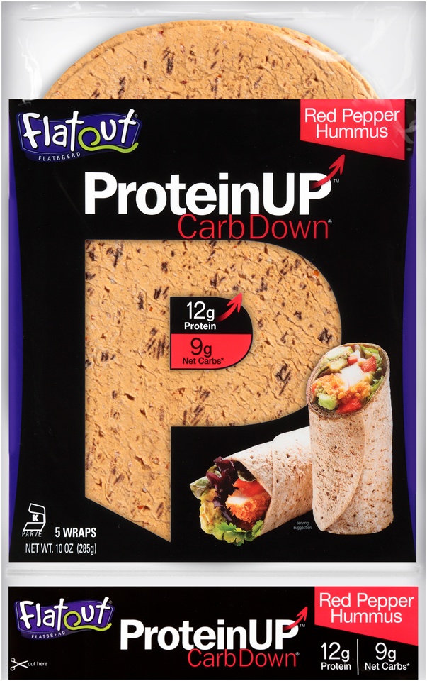 slide 1 of 5, Flatout Flat Out Protein Up Red Pepper Hummus Flat Bread, 5 ct