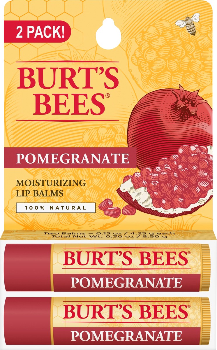 slide 1 of 5, Burt's Bees Moisturizing Pomegranate Lip Balms 2 - 0.15 oz ea, 2 ct