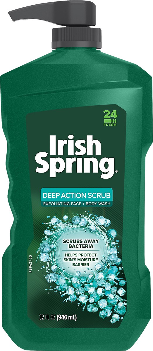 slide 8 of 9, Irish Spring Deep Action Scrub Moisturizing Face + Body Wash, 32 oz