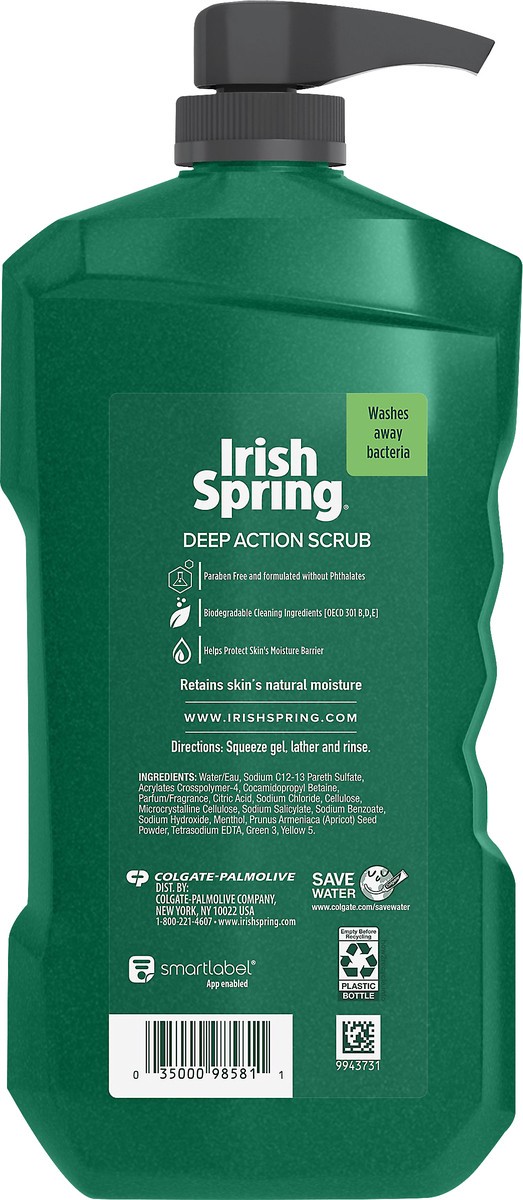 slide 9 of 9, Irish Spring Deep Action Scrub Moisturizing Face + Body Wash, 32 oz